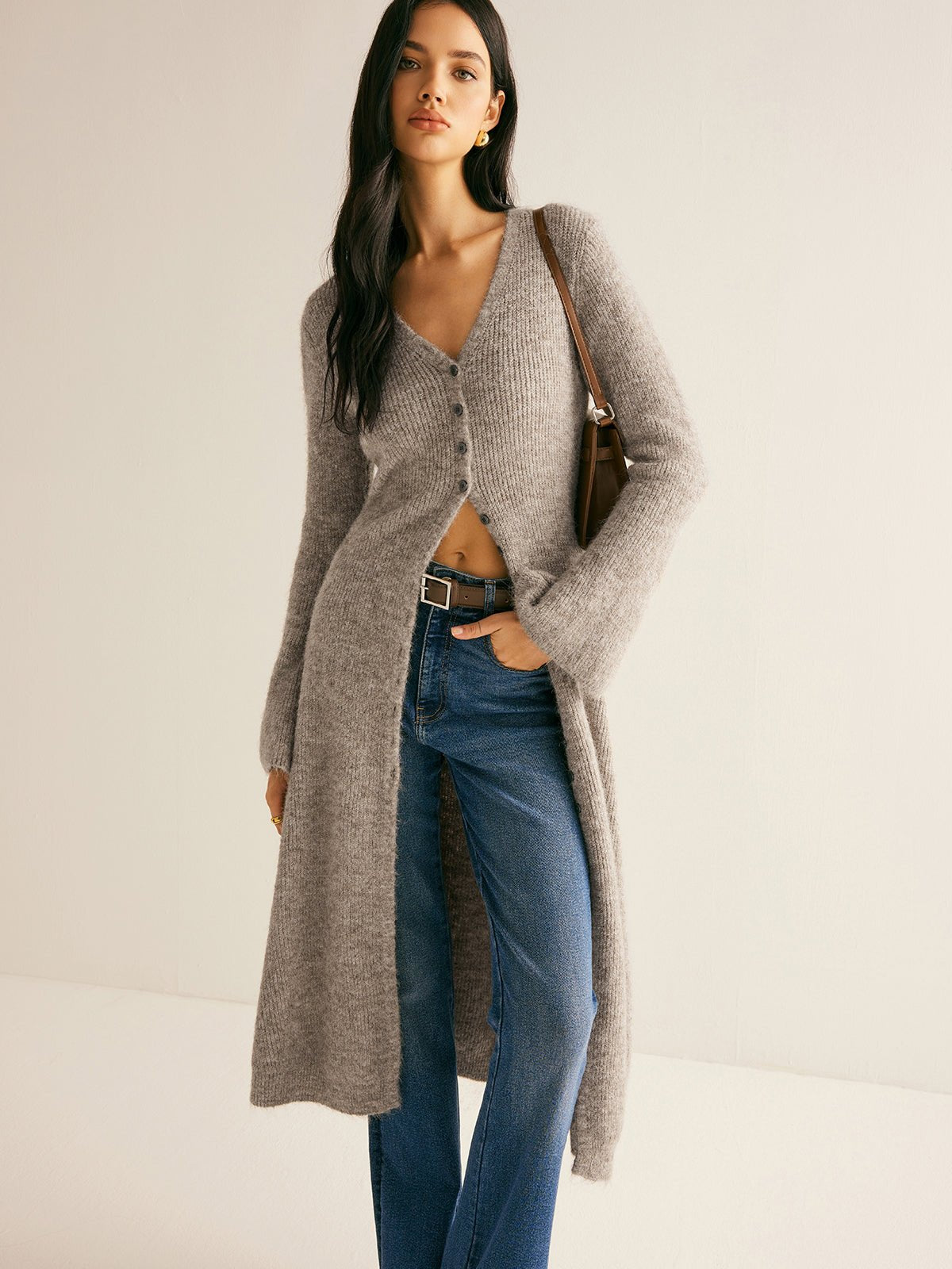 Stacking V-Neck Split Breasted Sweater Dress Back