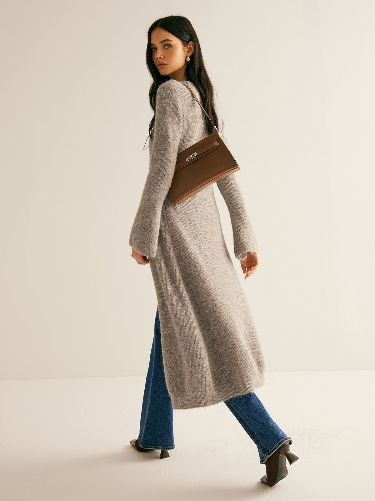 Stacking V-Neck Split Breasted Sweater Dress Front
