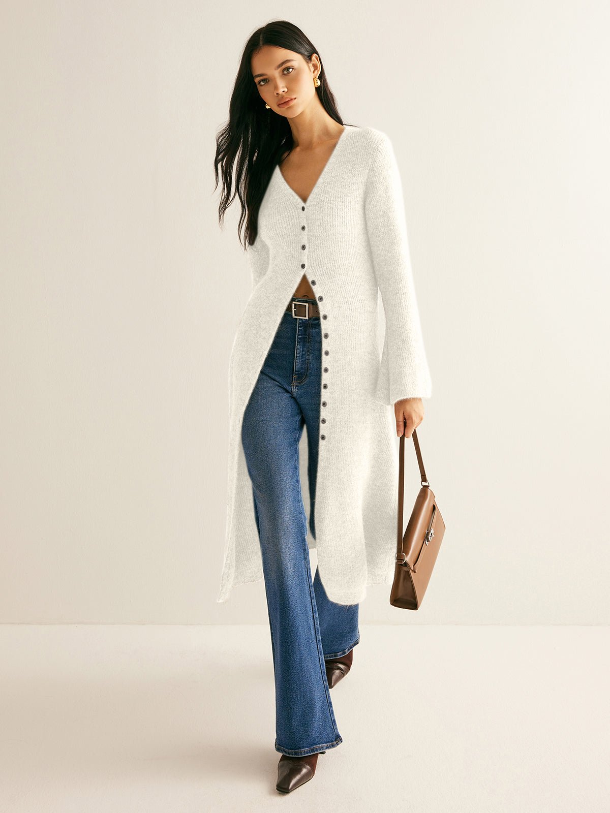 Stacking V-Neck Split Breasted Sweater Dress Full