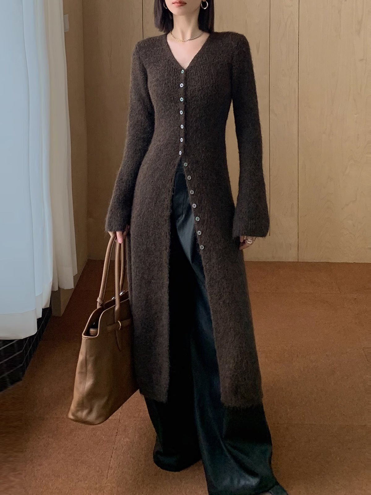 Stacking V-Neck Split Breasted Sweater Dress Lifestyle