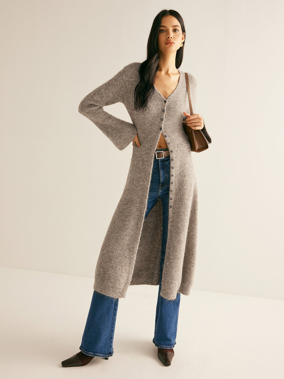 Stacking V-Neck Split Breasted Sweater Dress Side