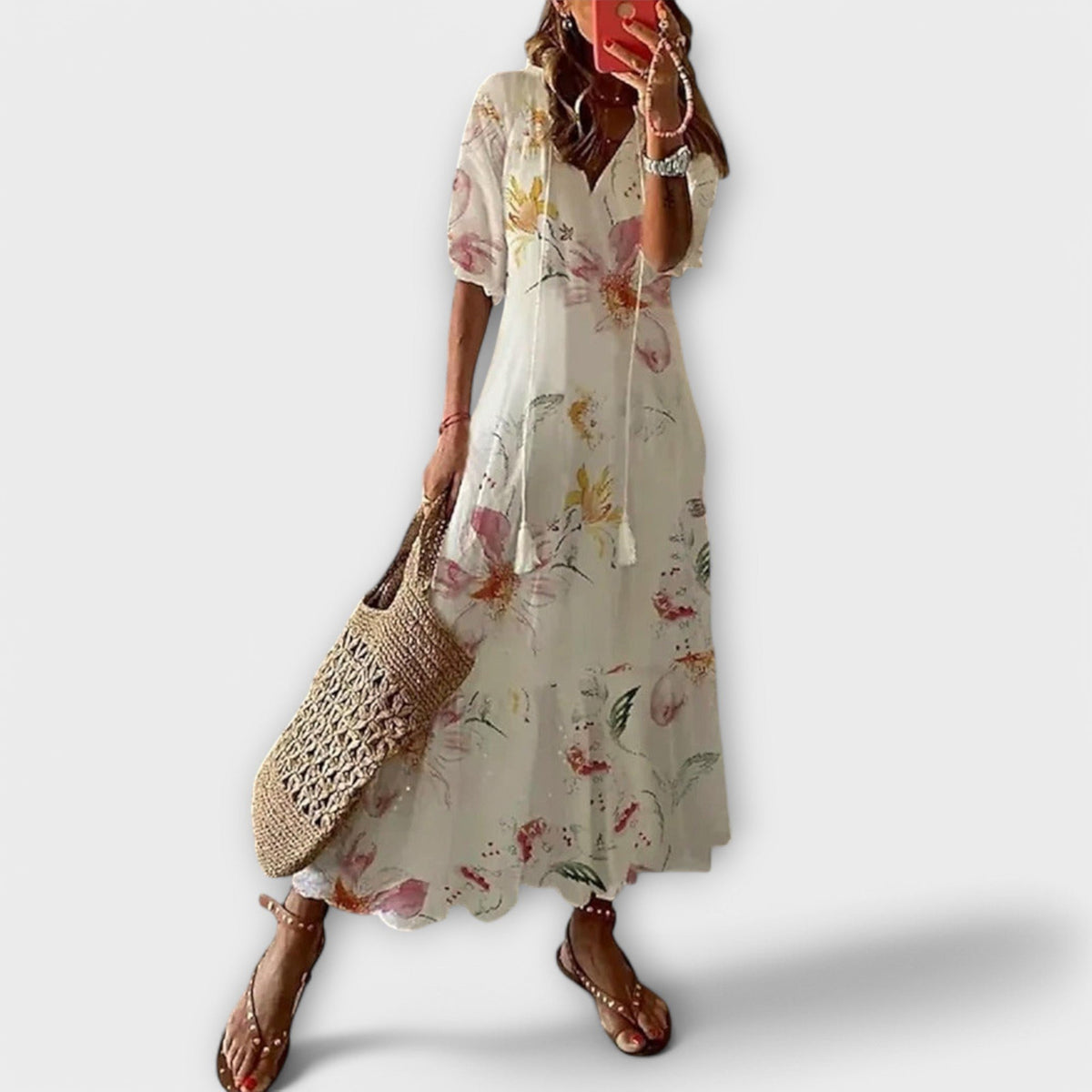 Talise | Women's Elegant Maxi Dress Tassel Tie Neckline Back