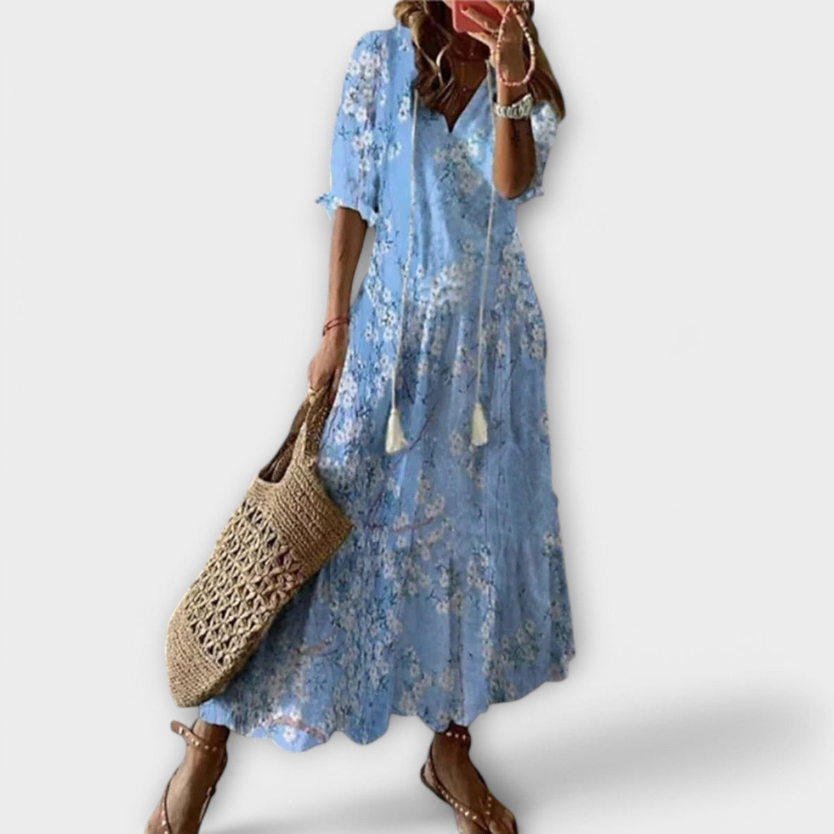 Talise | Women's Elegant Maxi Dress Tassel Tie Neckline Detail