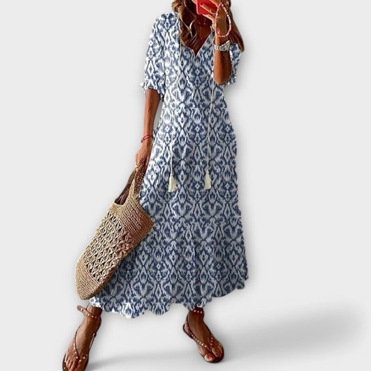 Talise | Women's Elegant Maxi Dress Tassel Tie Neckline Hero