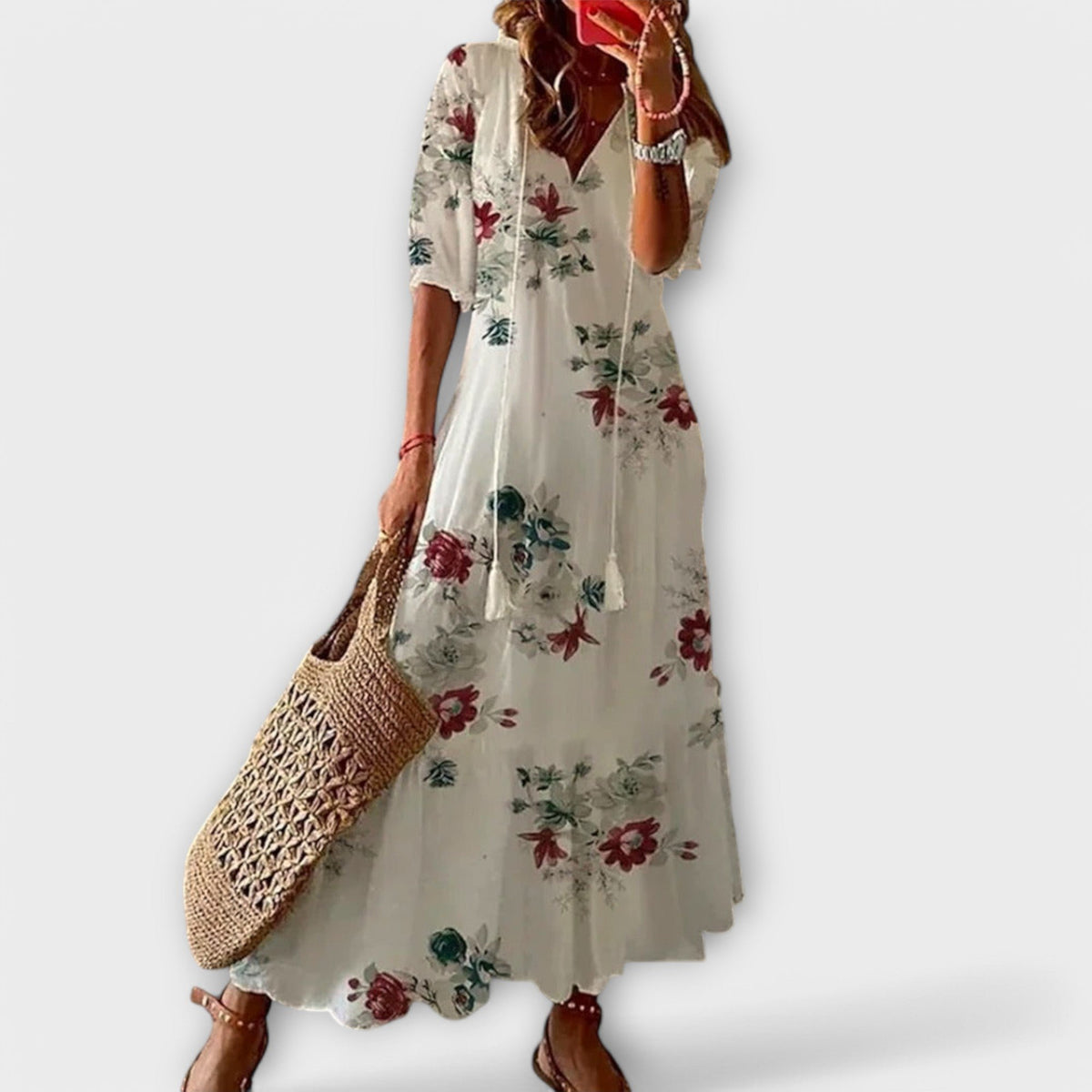 Talise | Women's Elegant Maxi Dress Tassel Tie Neckline Lifestyle