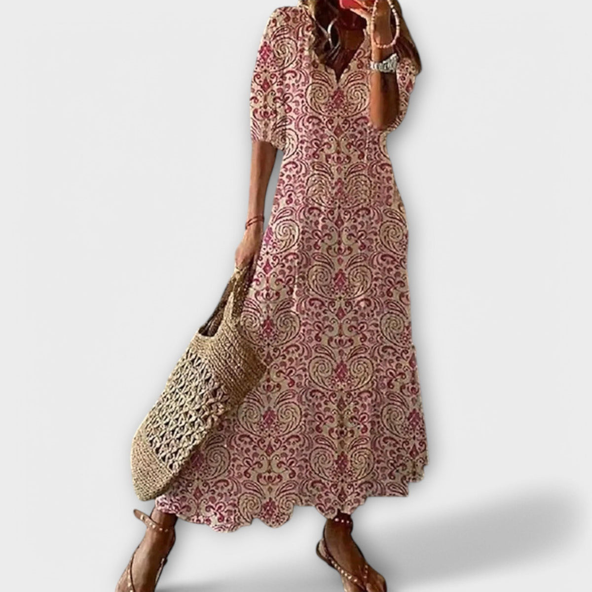 Talise | Women's Elegant Maxi Dress Tassel Tie Neckline Side