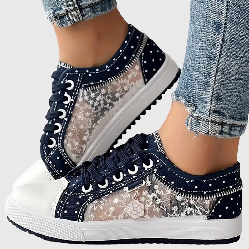 Tavelle | Women's Orthopedic Mesh Overlay Sneakers Close Up