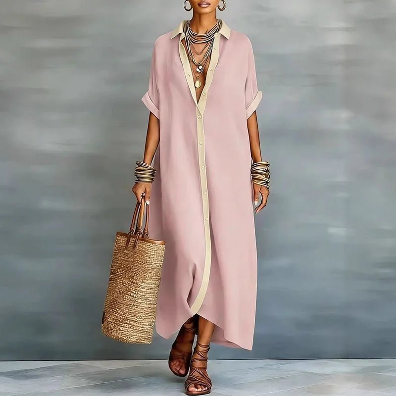 Tess | Women's Linen Long Shirt Sundress Angle