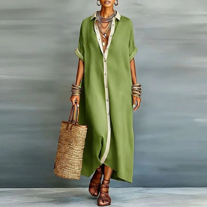 Tess | Women's Linen Long Shirt Sundress Close Up