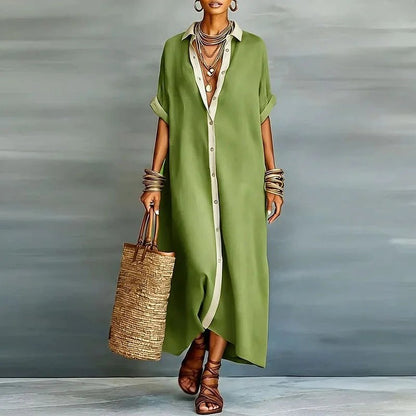 Tess | Women's Linen Long Shirt Sundress Close Up
