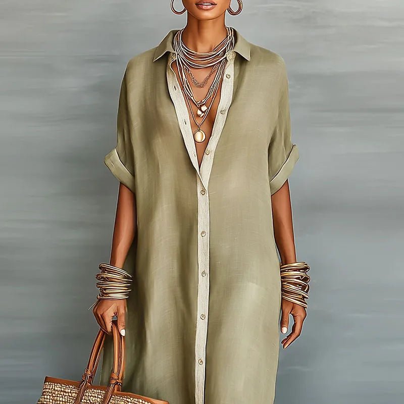 Tess | Women's Linen Long Shirt Sundress Detail