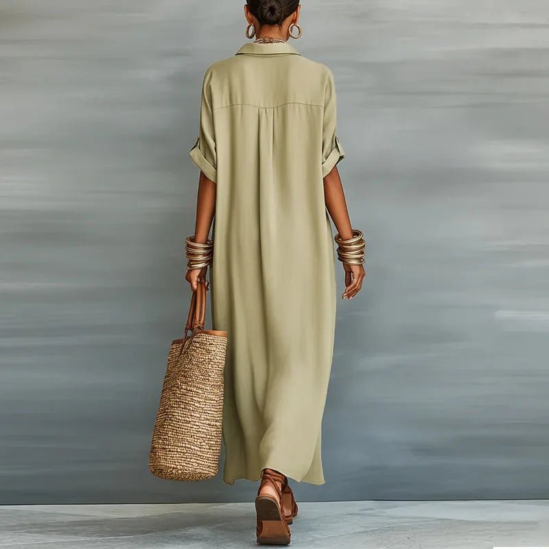 Tess | Women's Linen Long Shirt Sundress Front