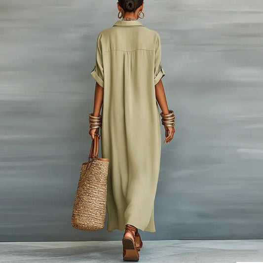 Tess | Women's Linen Long Shirt Sundress Front