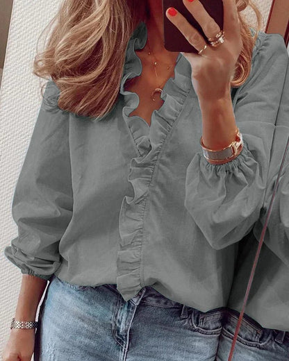 Thessalina | Women's Ruffle Neckline Playful Blouse Lifestyle