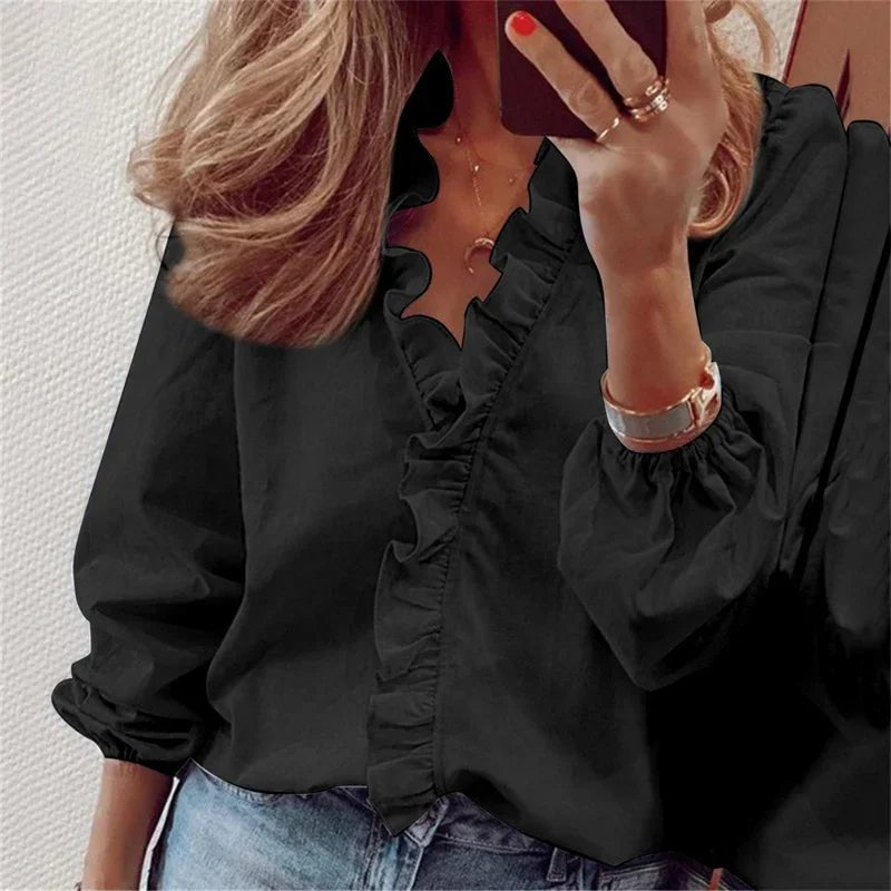 Thessalina | Women's Ruffle Neckline Playful Blouse Side
