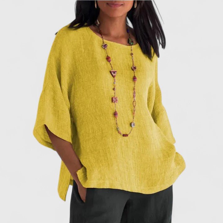 Tivelle | Women's Comfortable Cotton-Linen Blouse Split Sleeve Back