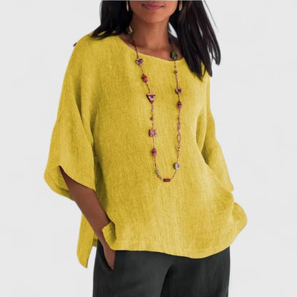 Tivelle | Women's Comfortable Cotton-Linen Blouse Split Sleeve Back