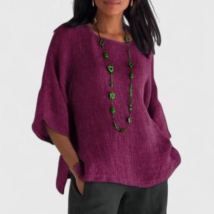 Tivelle | Women's Comfortable Cotton-Linen Blouse Split Sleeve Detail