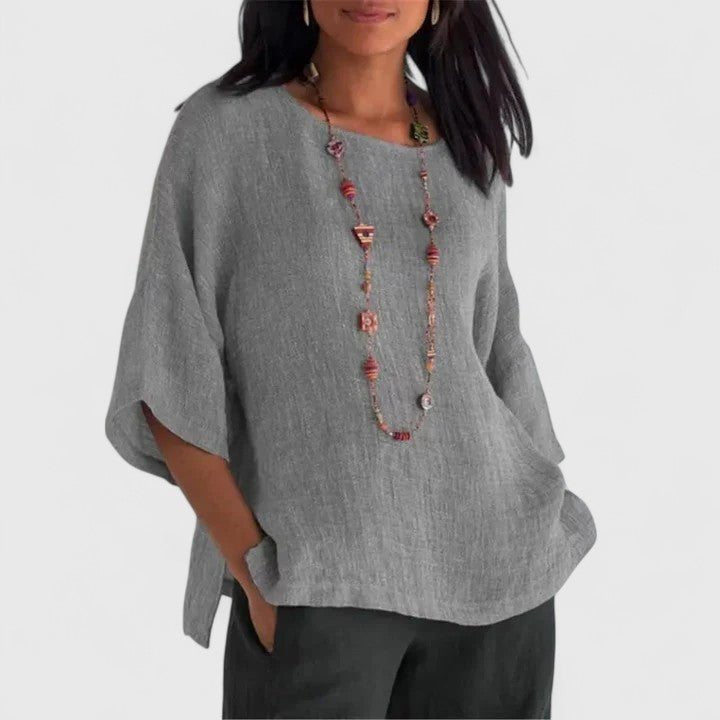 Tivelle | Women's Comfortable Cotton-Linen Blouse Split Sleeve Hero