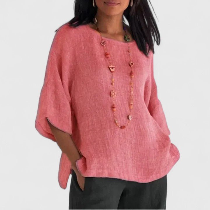 Tivelle | Women's Comfortable Cotton-Linen Blouse Split Sleeve Side