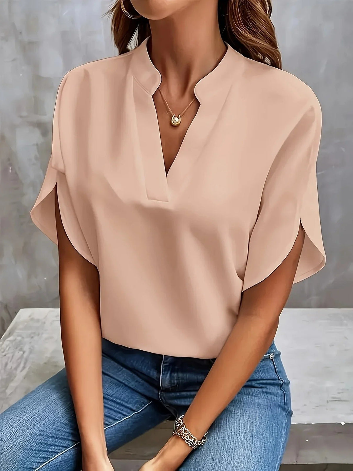 Valentina | Women's Tailored Flutter Sleeve Blouse Close Up