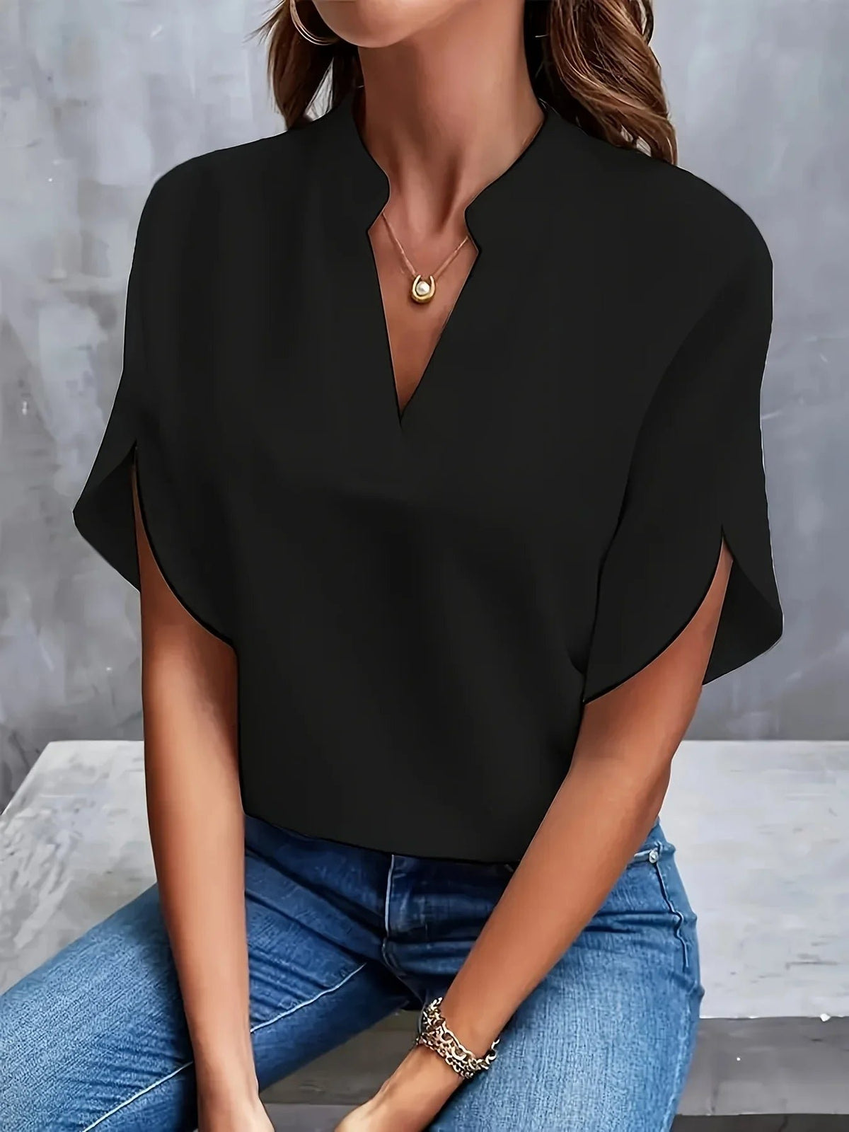 Valentina | Women's Tailored Flutter Sleeve Blouse Side