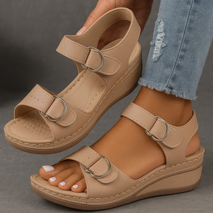 Valentina | Women's Velcro Strap Orthopedic Wedge Sandals Back