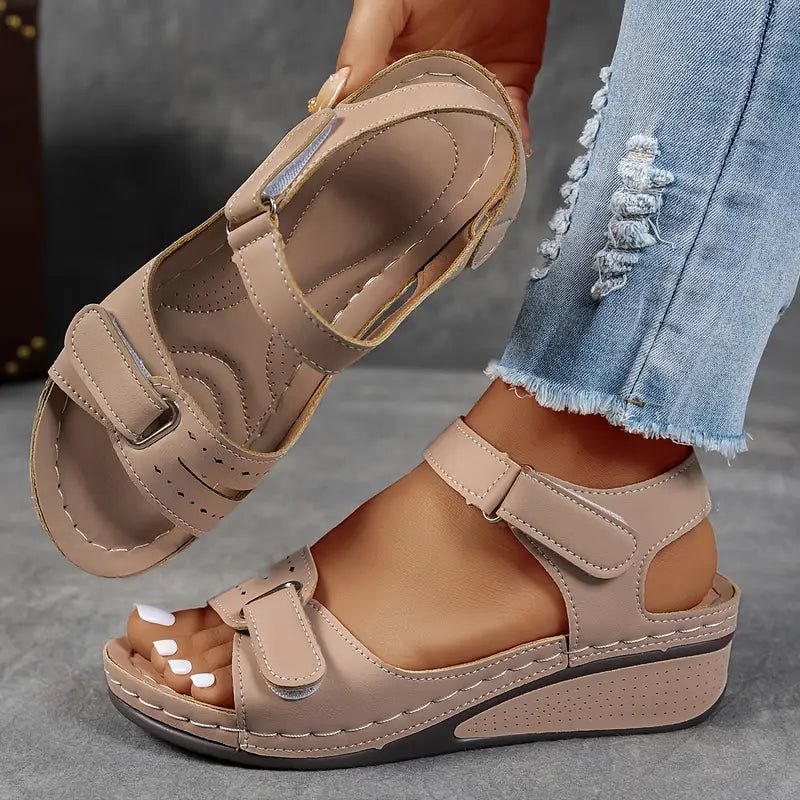 Valentina | Women's Velcro Strap Orthopedic Wedge Sandals Close Up
