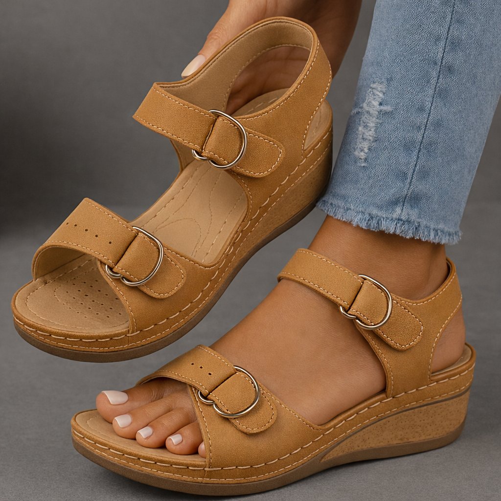 Valentina | Women's Velcro Strap Orthopedic Wedge Sandals Full