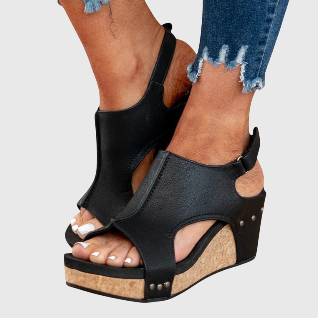 Varelle | Women's Orthopedic Cork Wedge Sandals Close Up