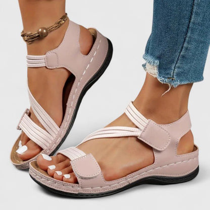 Varielle | Women's Sophisticated Velcro Ankle Strap Sandals Close Up