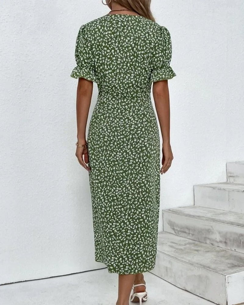 Vera | Women's Fresh Bloom V-Neck Dress Close Up