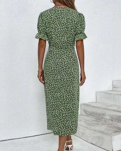 Vera | Women's Fresh Bloom V-Neck Dress Close Up