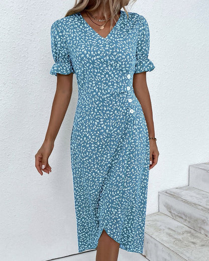 Vera | Women's Fresh Bloom V-Neck Dress Full