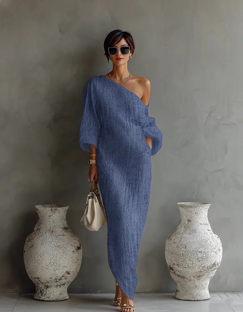Vera | Women's Linen One Shoulder Dress Back