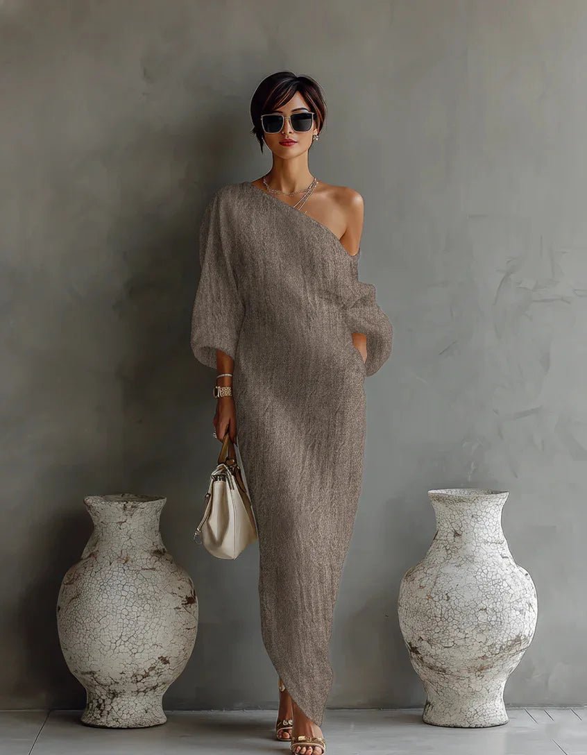 Vera | Women's Linen One Shoulder Dress Close Up