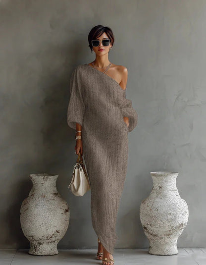 Vera | Women's Linen One Shoulder Dress Close Up