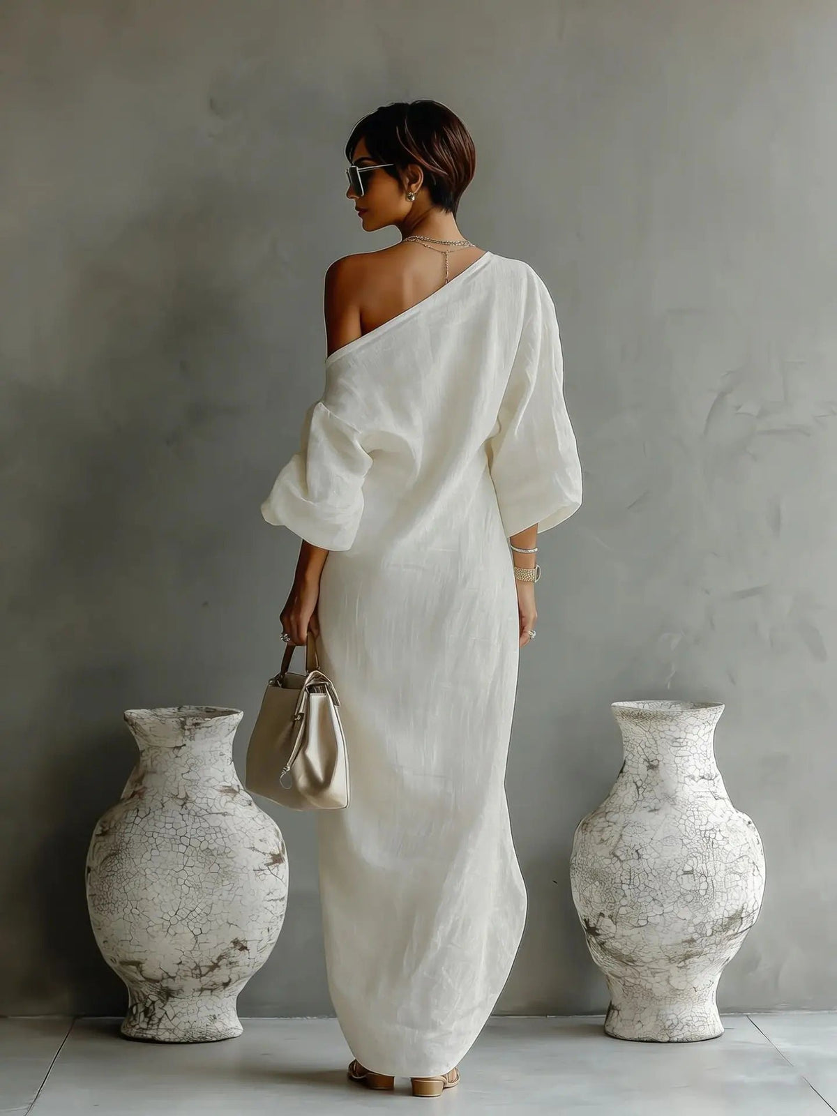 Vera | Women's Linen One Shoulder Dress Detail