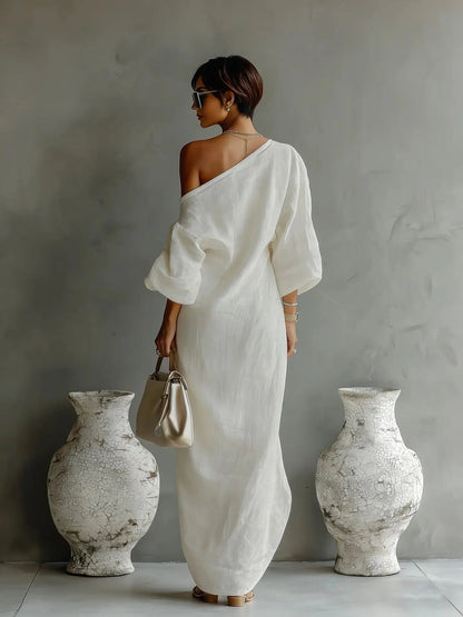 Vera | Women's Linen One Shoulder Dress Detail