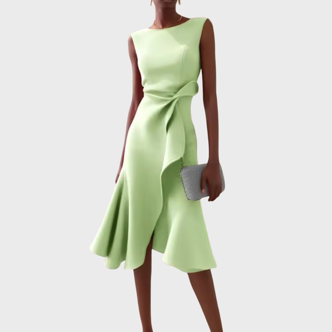 Veridiana | Women's Draped Asymmetric Midi Dress Angle