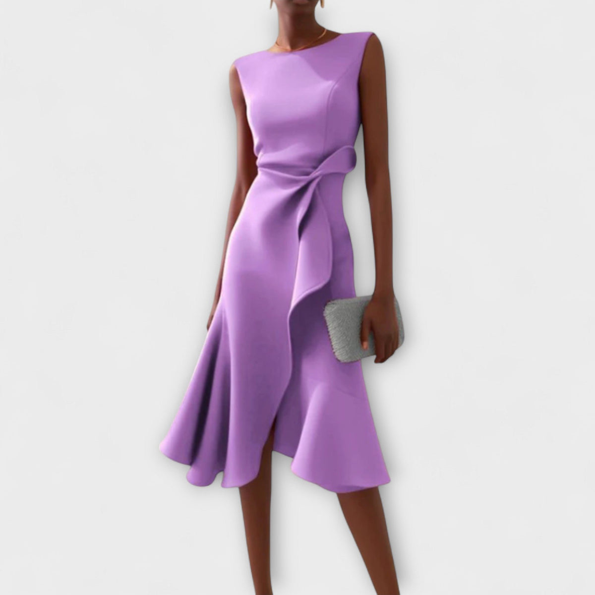 Veridiana | Women's Draped Asymmetric Midi Dress Back