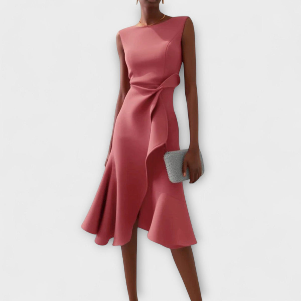 Veridiana | Women's Draped Asymmetric Midi Dress Detail