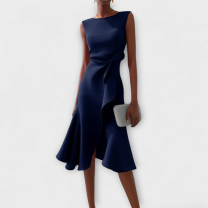 Veridiana | Women's Draped Asymmetric Midi Dress Front