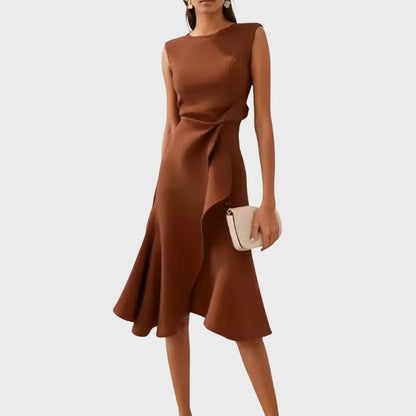 Veridiana | Women's Draped Asymmetric Midi Dress Full