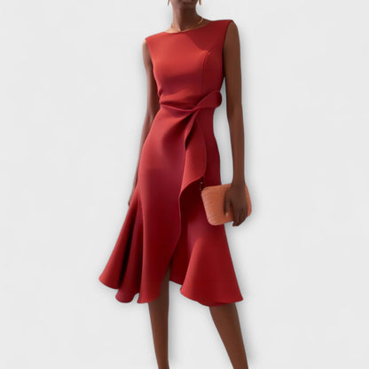 Veridiana | Women's Draped Asymmetric Midi Dress Hero