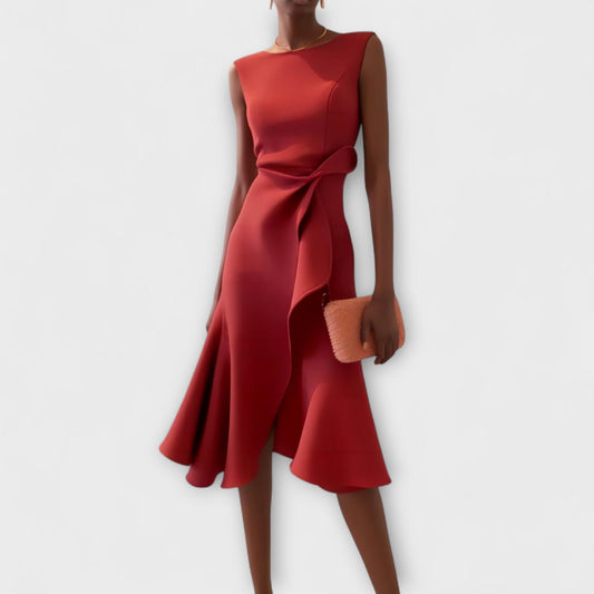 Veridiana | Women's Draped Asymmetric Midi Dress Hero