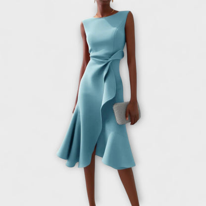 Veridiana | Women's Draped Asymmetric Midi Dress Side