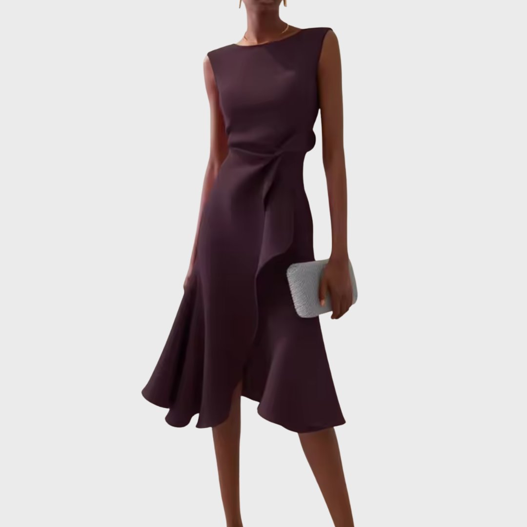 Veridiana | Women's Draped Asymmetric Midi Dress View 11