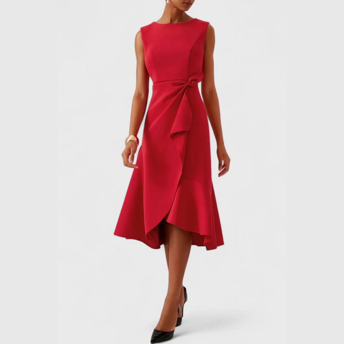 Veridiana | Women's Draped Asymmetric Midi Dress View 15