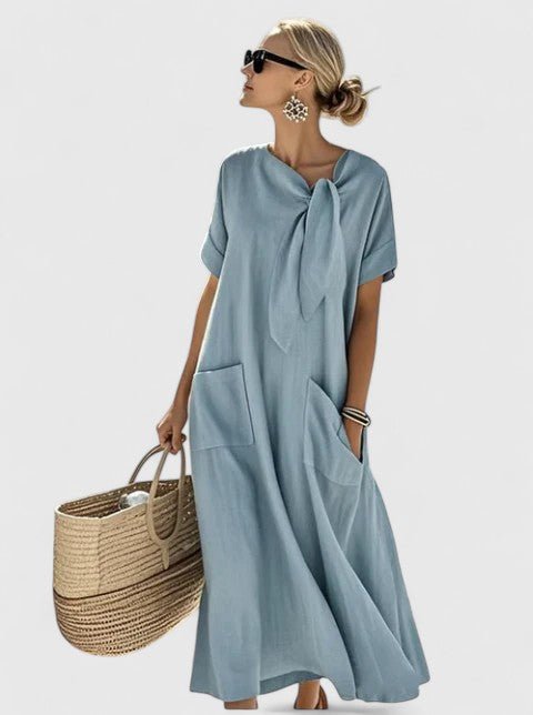 Viola | Elegant Tie Neck Maxi Dress Detail